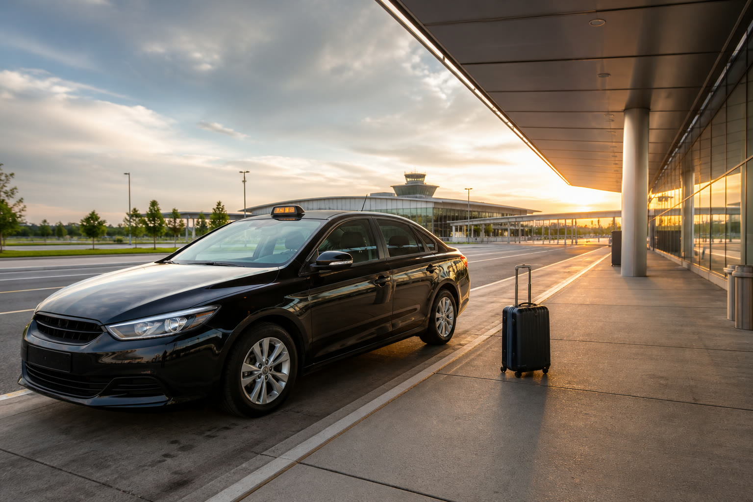 Taxi ready for an airport pickup at sunrise